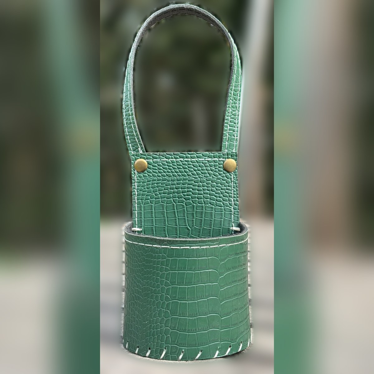 Porta Mate Croco, Cuero no animal · símil croco, verde, ángulo 4