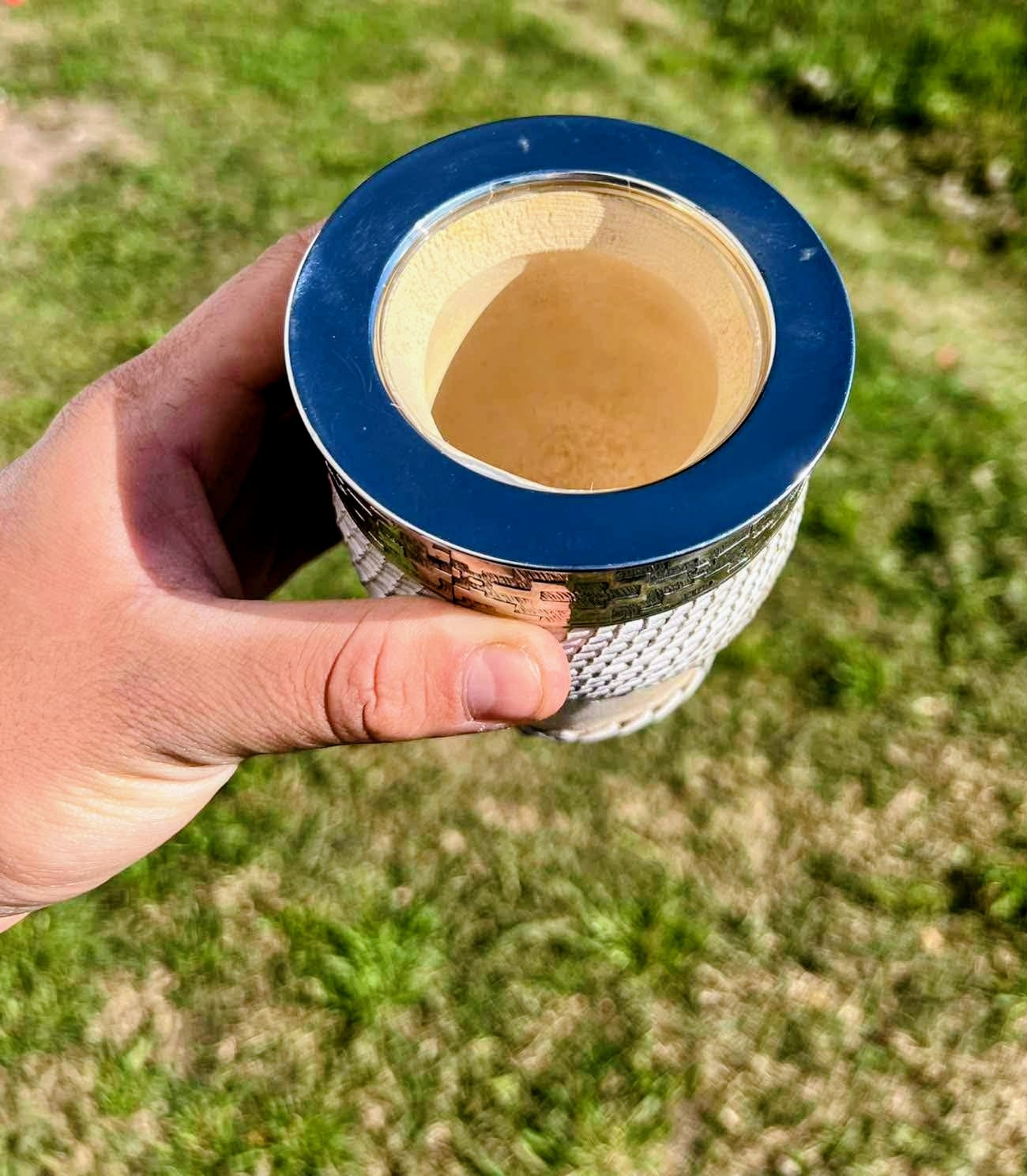 Mate Imperial Tejido, cuero tejido en tiento, virola de alpaca, ángulo 2